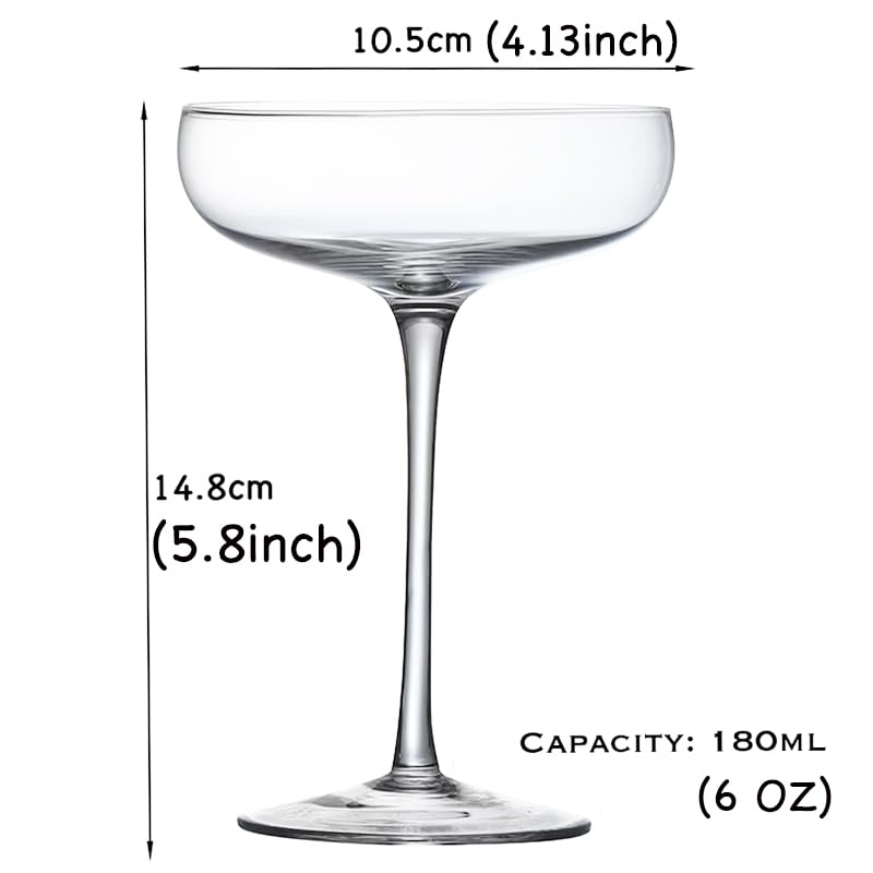 Set of 4 6 Oz Crystal Clear Stemmed Coupe Glasses L7012