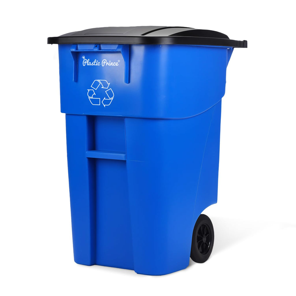 50 Gallon Blue Plastic Trash Can with Lid and Wheels H666950