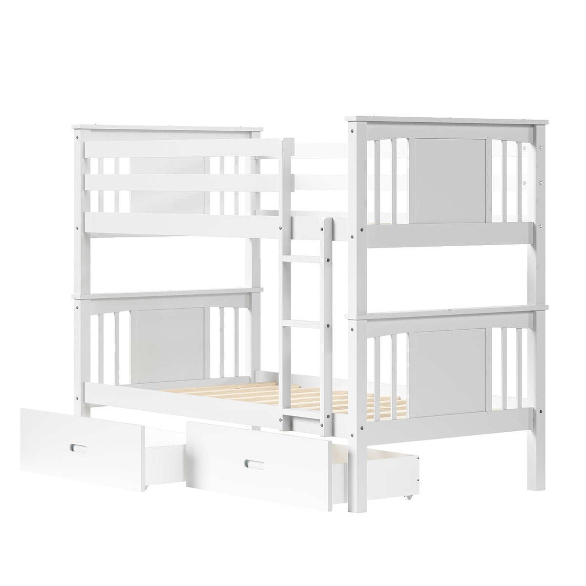 Solid Wood Twin-Over-Twin Bunk Bed with 2 Storage Drawers U13472