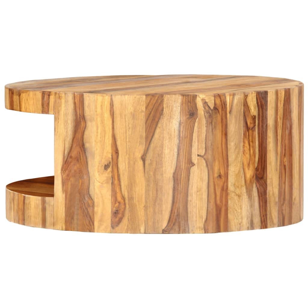 Solid Sheesham Wood Round Coffee Table with Storage Shelf Z224