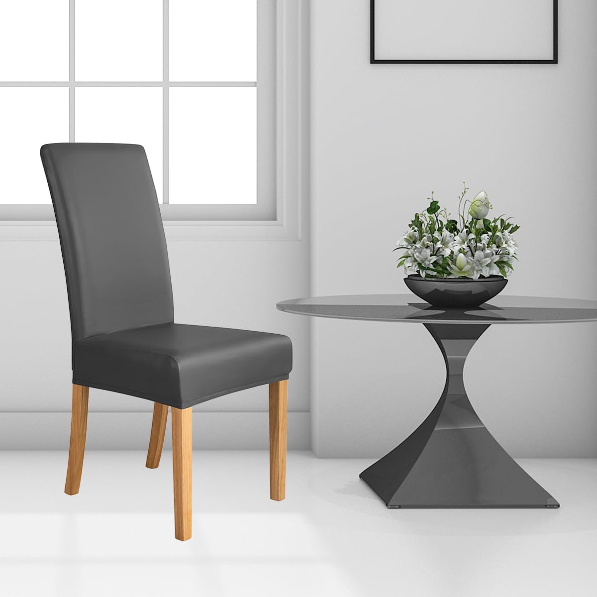 Set of 6 Black Pu Leather Dining Chair Cover L580505