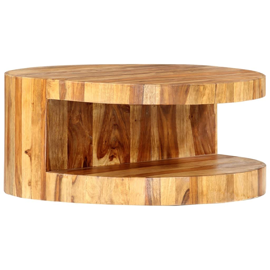 Solid Sheesham Wood Round Coffee Table with Storage Shelf Z224