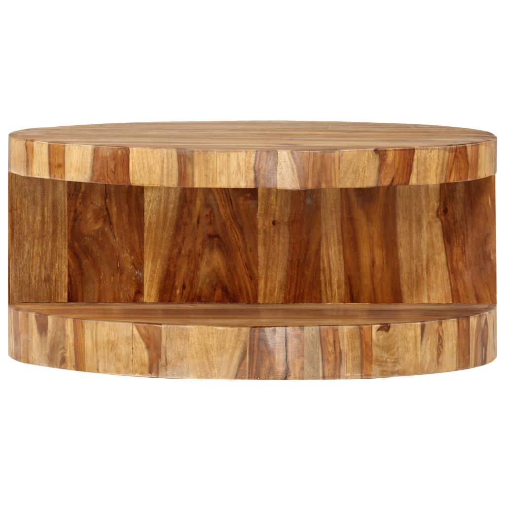 Solid Sheesham Wood Round Coffee Table with Storage Shelf Z224