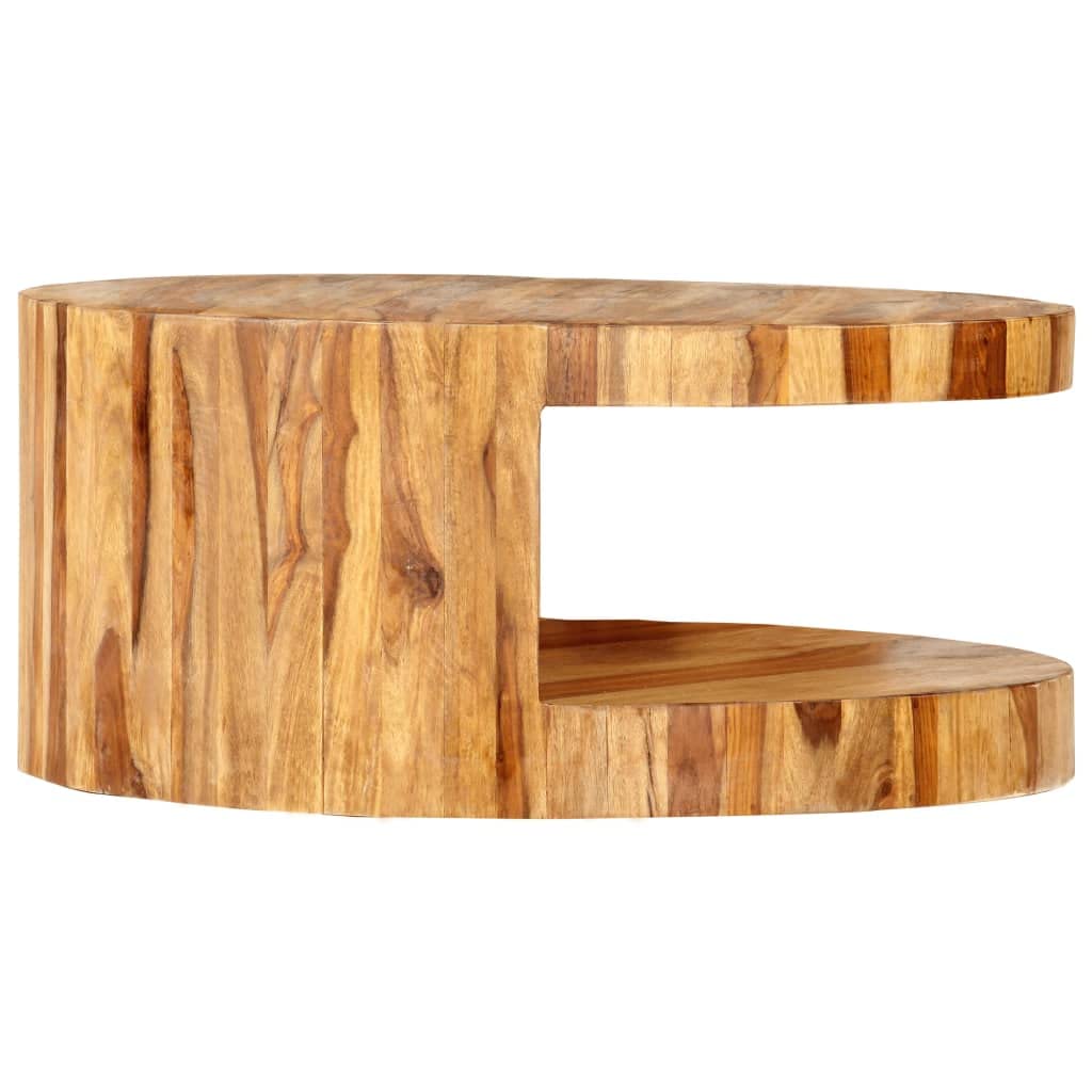 Solid Sheesham Wood Round Coffee Table with Storage Shelf Z224