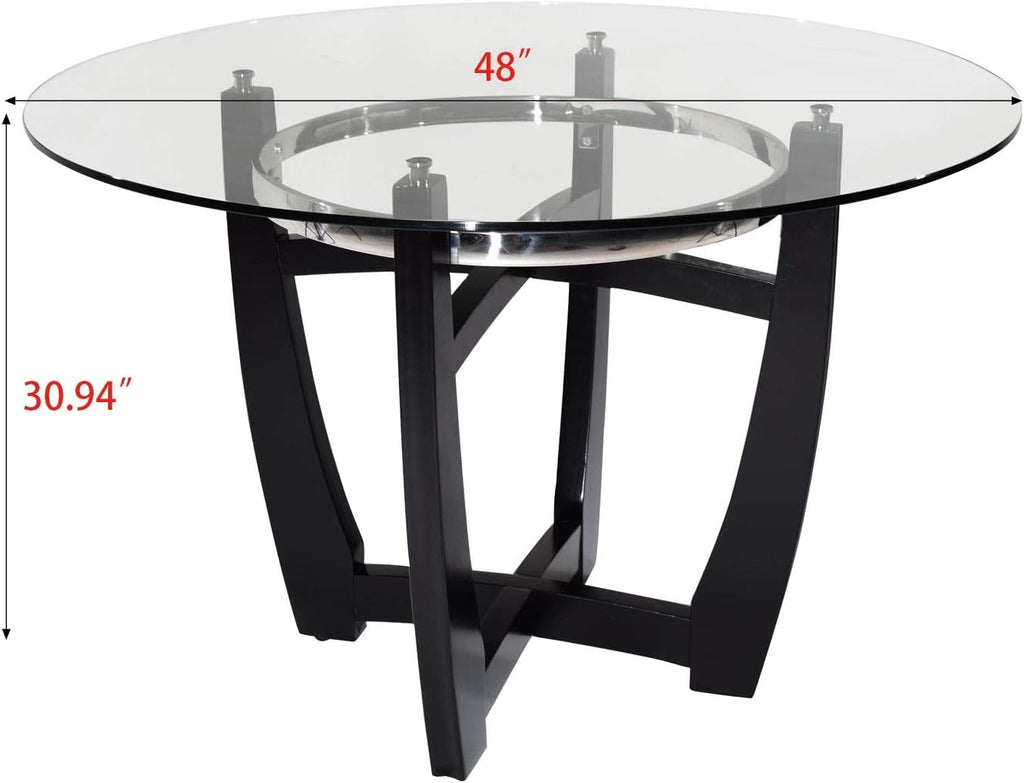 48" Glass Dining Table Set with 4 PU Leather Chairs D168292