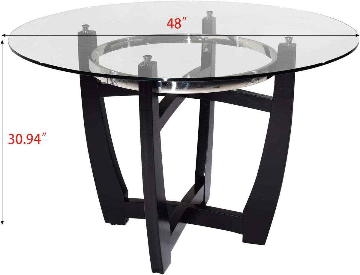 48" Glass Dining Table Set with 4 PU Leather Chairs D168292