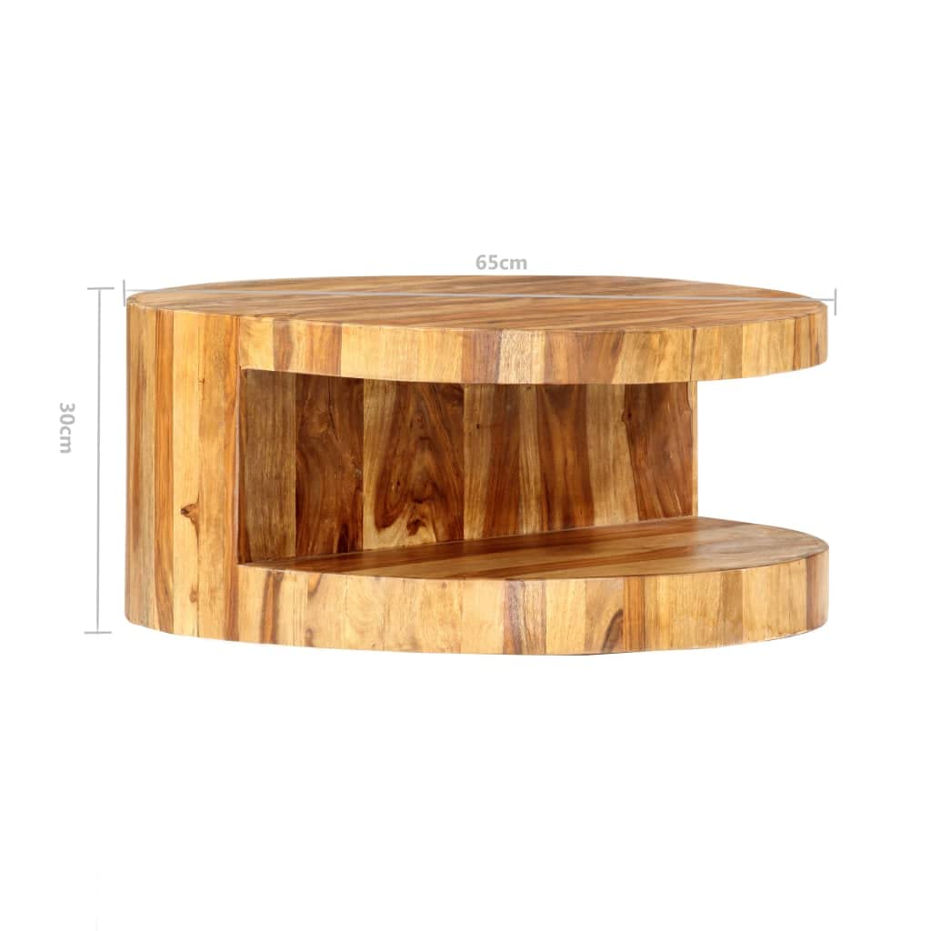 Solid Sheesham Wood Round Coffee Table with Storage Shelf Z224