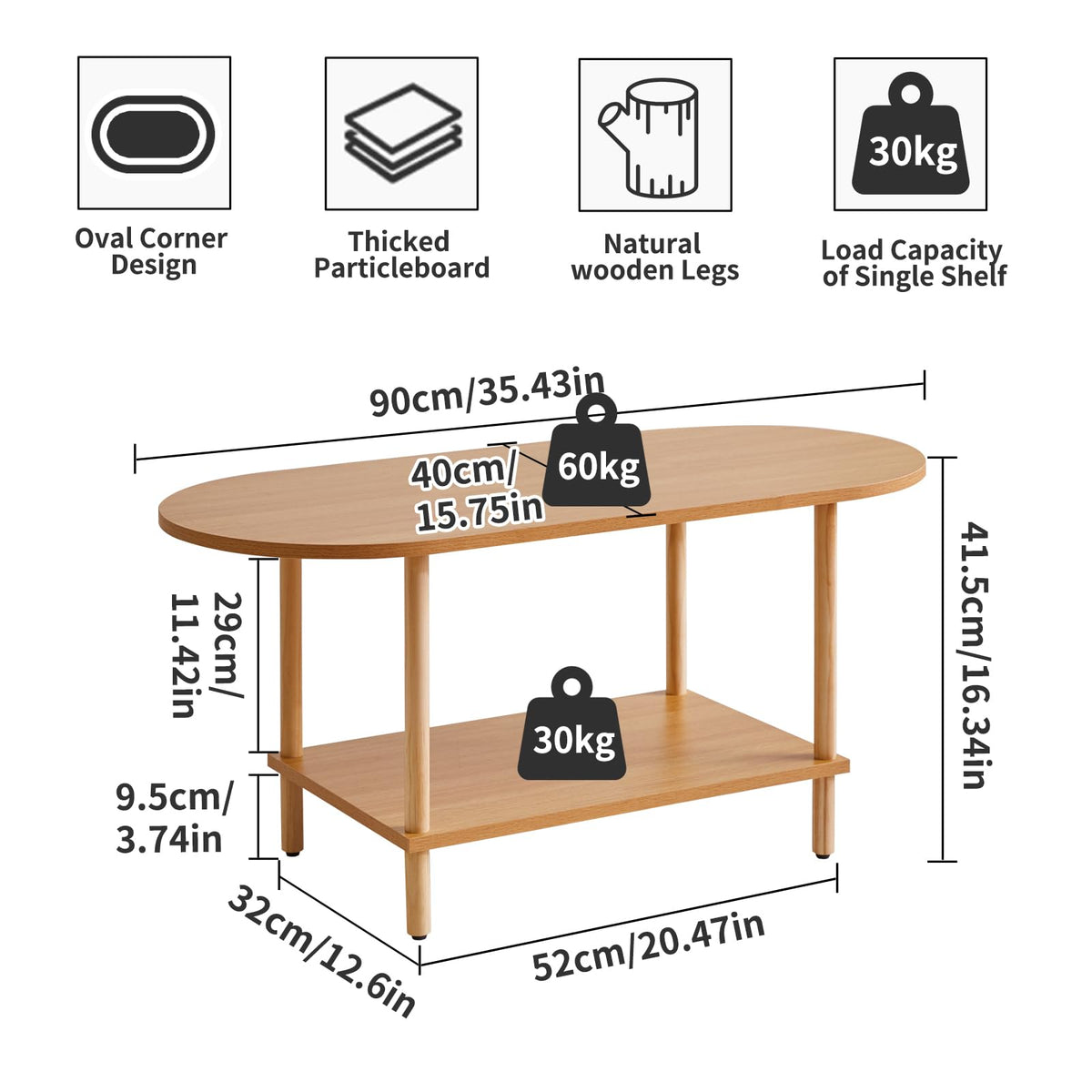 Wooden 2 Tier Coffee Table with Storage Shelf Z64564