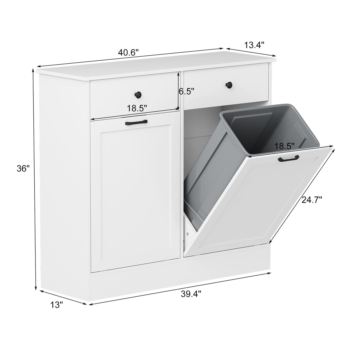 White 20-Gallon Wooden Tilt-Out Trash Can Cabinet N813