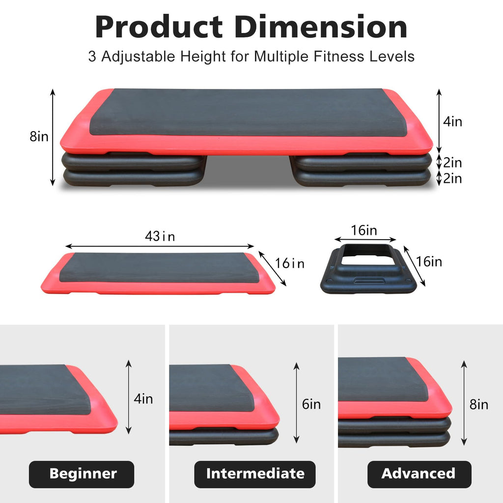 43'' Adjustable Aerobic Exercise Step Platform with 4 Stackable Risers O819112