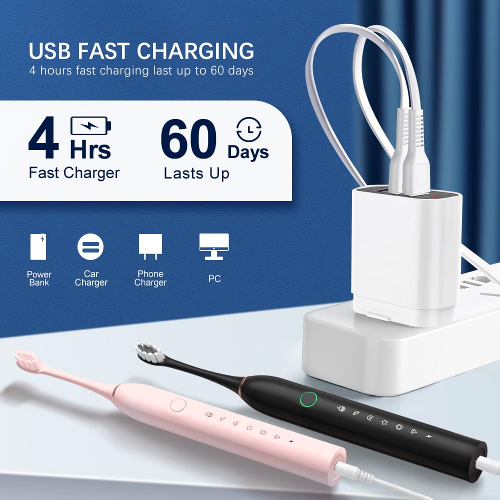 2 Pack Rechargeable Electric Toothbrushes with 8 Brush Heads B44746