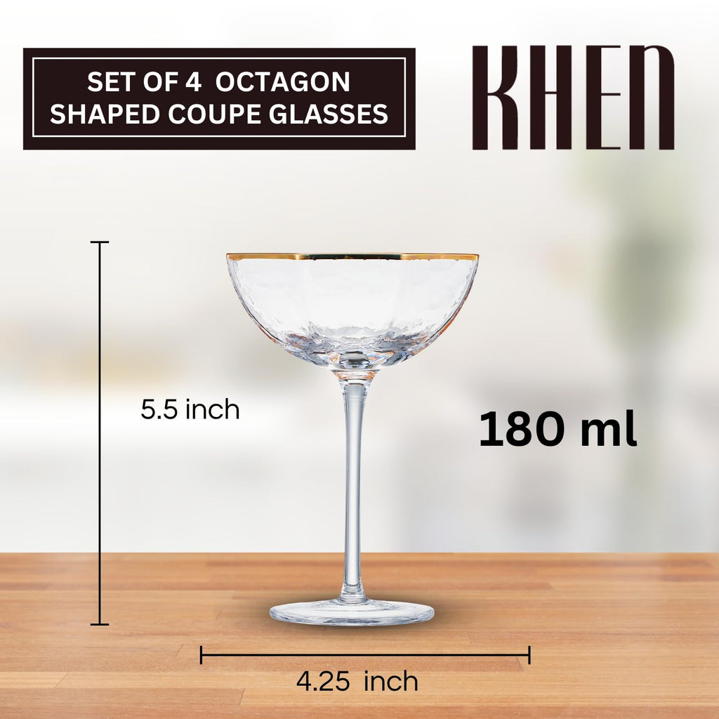 Champagne Coupe Glasses Set of 4 Gold Rim T186130
