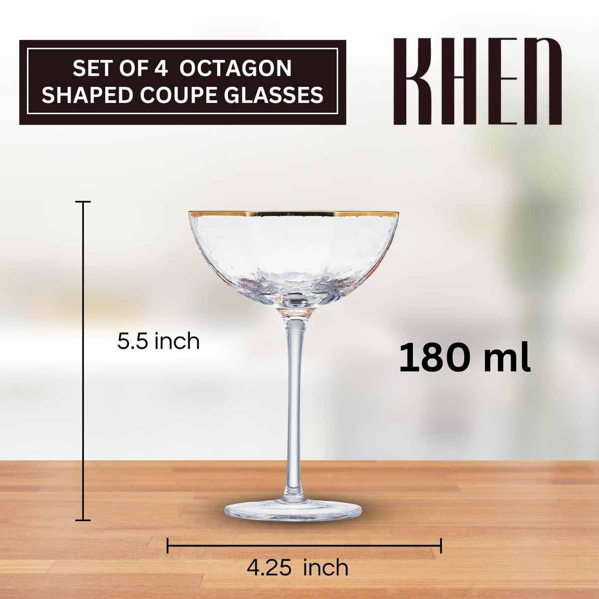 Champagne Coupe Glasses Set of 4 Gold Rim T186130