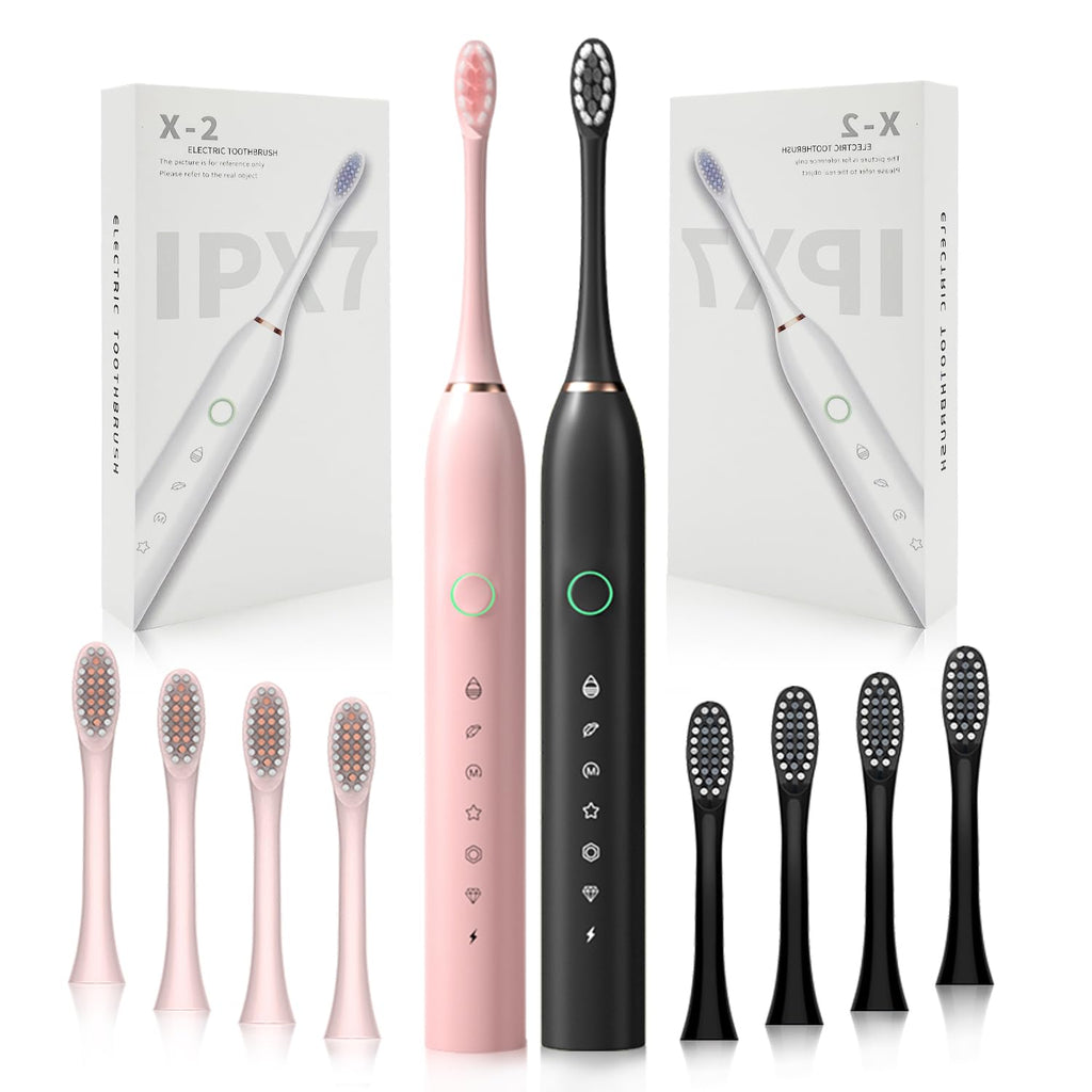 2 Pack Rechargeable Electric Toothbrushes with 8 Brush Heads B44746