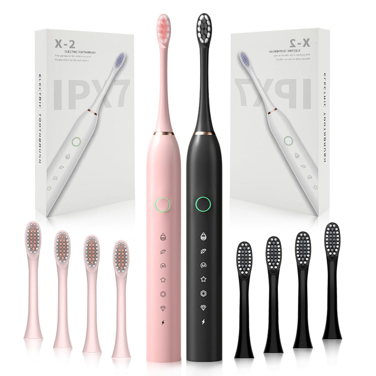 2 Pack Rechargeable Electric Toothbrushes with 8 Brush Heads B44746