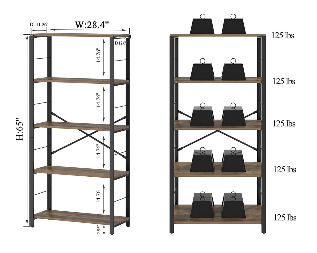 5 Tier Wood and Metal Bookshelf T36111