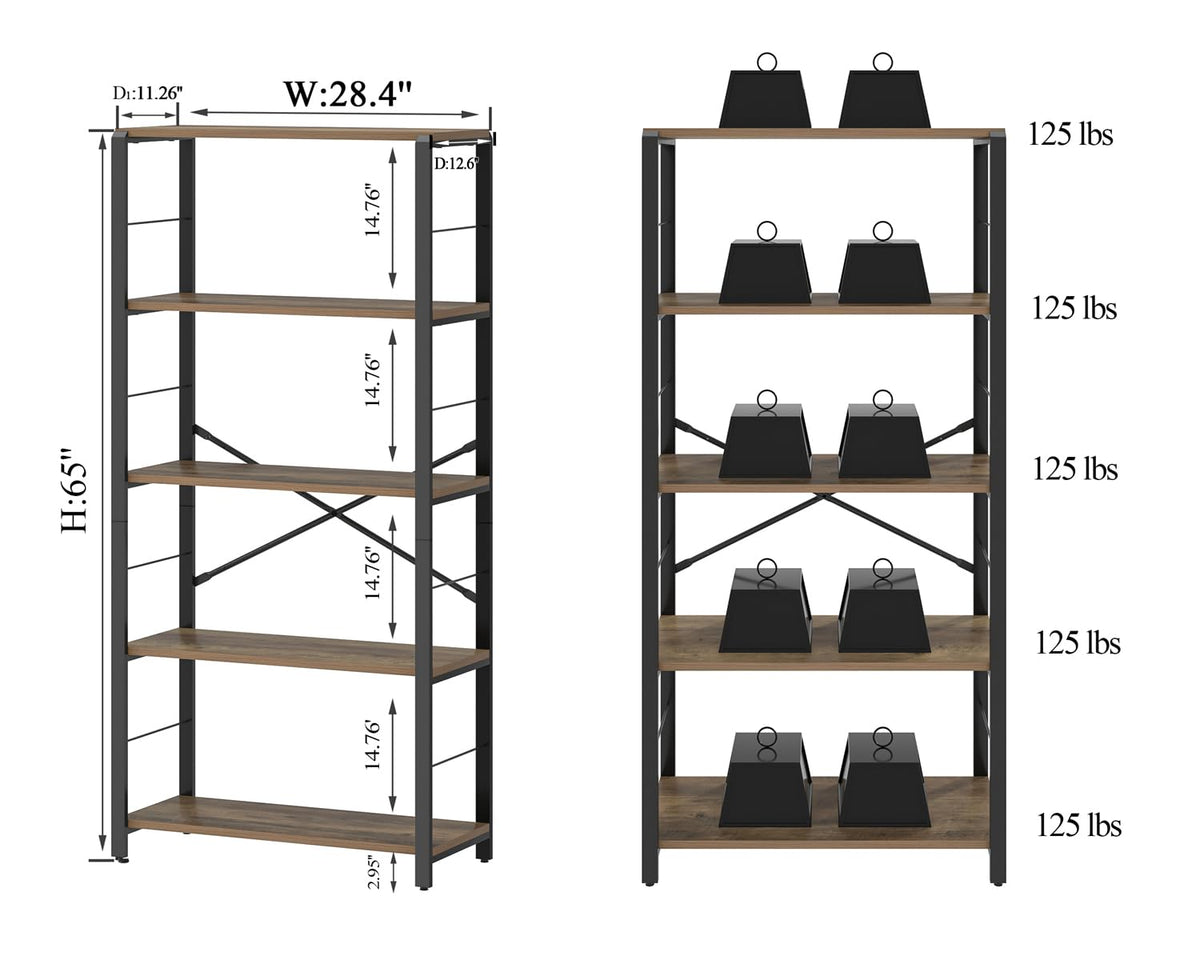 5 Tier Wood and Metal Bookshelf T36111