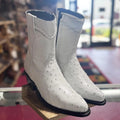 White Ostrich Print Leather Ankle Cowboy Boots with Zipper N891029