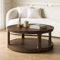 40" Round 2 Tier Solid Wood Coffee Table with Wheels O6172