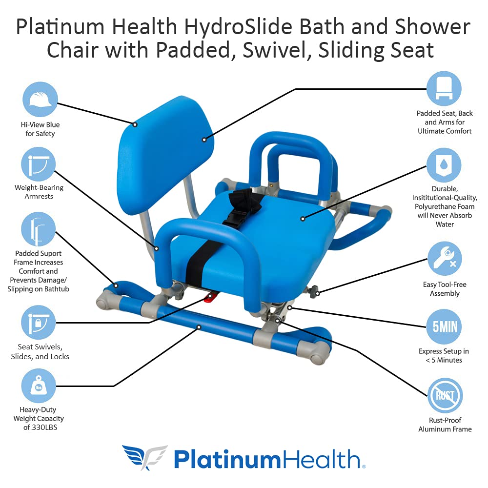 Blue Padded Sliding Shower Chair with Armrests W806