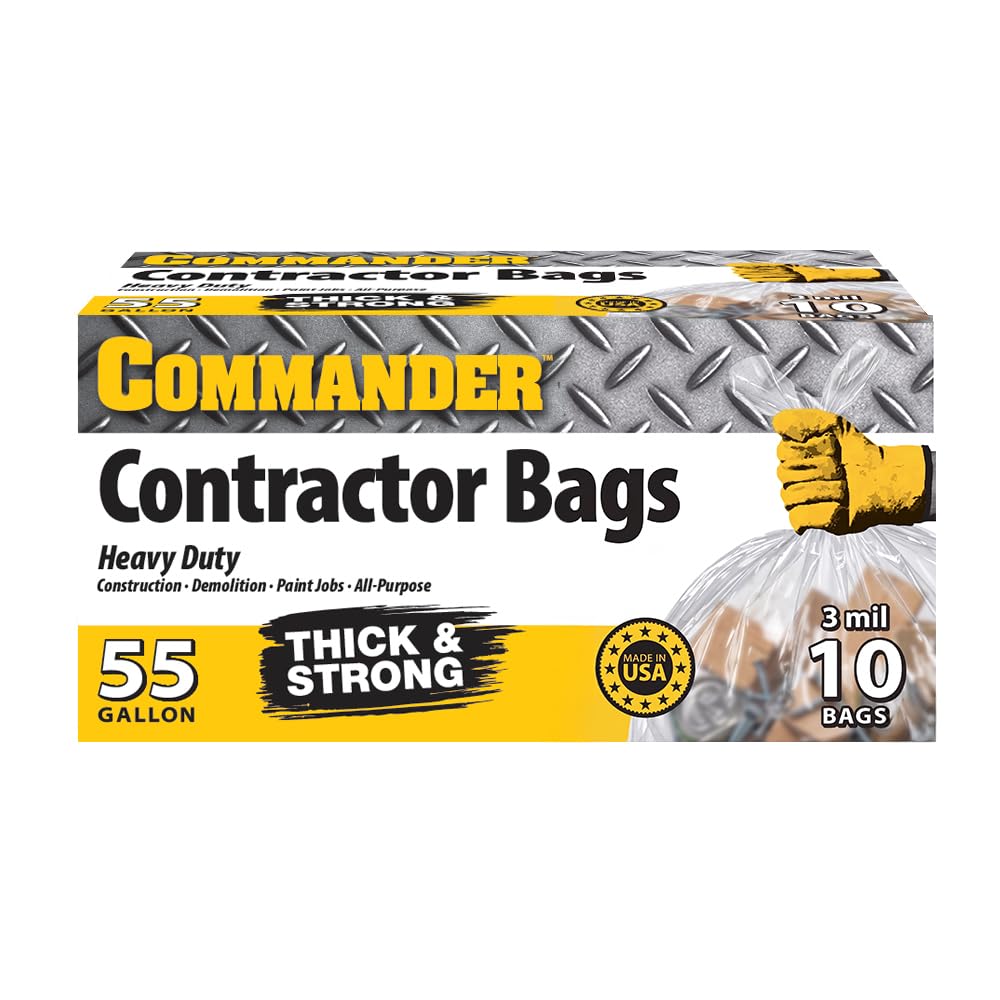 55 Gallon 3 MIL Clear Heavy Duty Contractor Bags with Flap Ties, Pack of 10 X93913