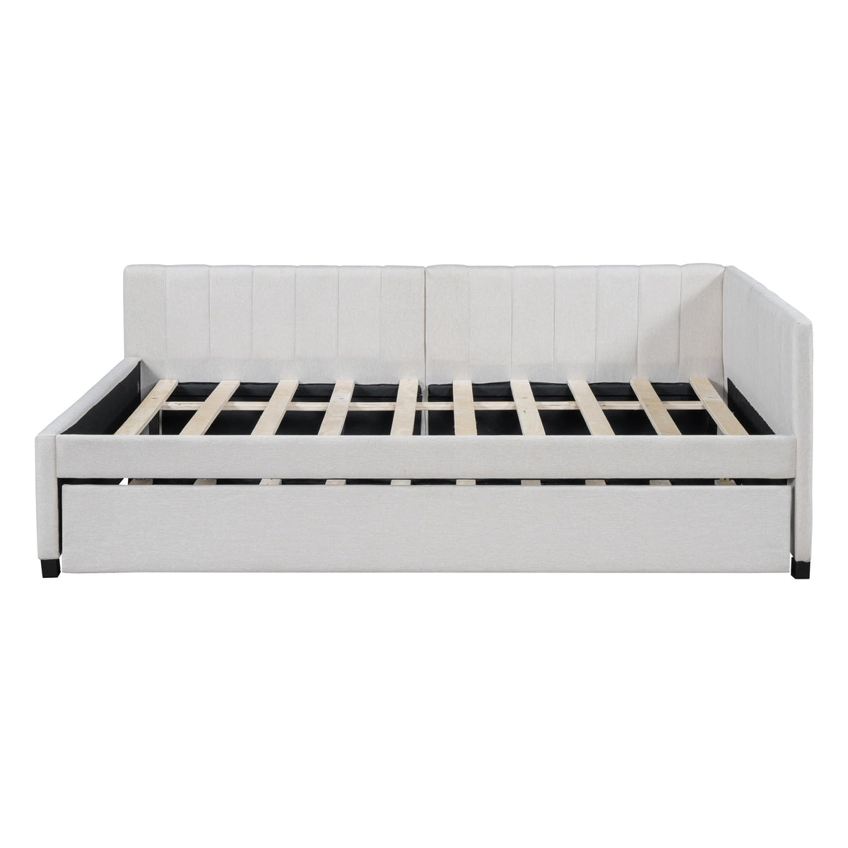 Beige Linen Upholstered Full Daybed with Twin Trundle N931668