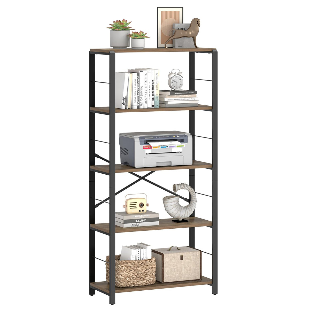 5 Tier Wood and Metal Bookshelf T36111