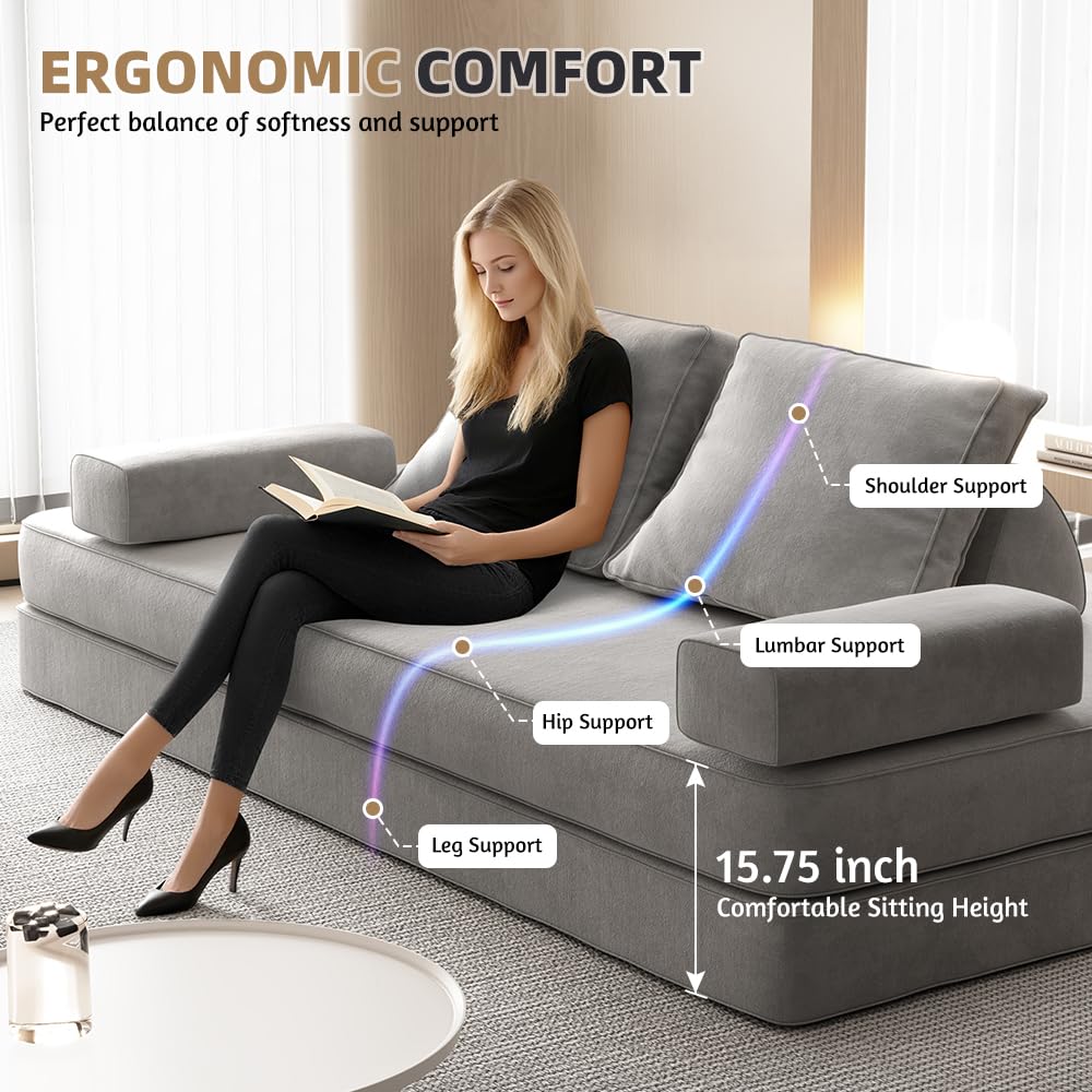 Light Gray Convertible Sofa Bed E7474