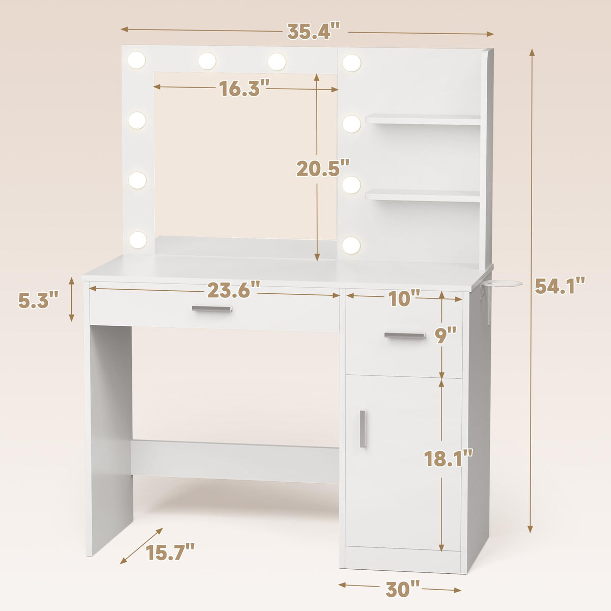 White Vanity Desk with Mirror & Charging Station Q369