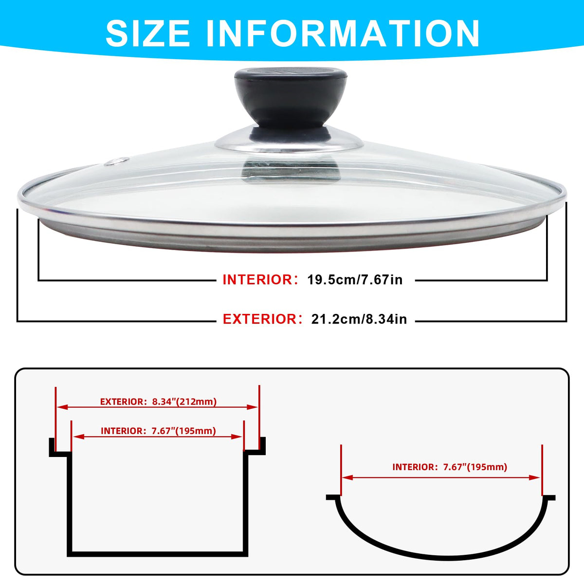 Tempered Glass Lid with Stainless Steel Rim for 8 Inch Frying Pan R4210