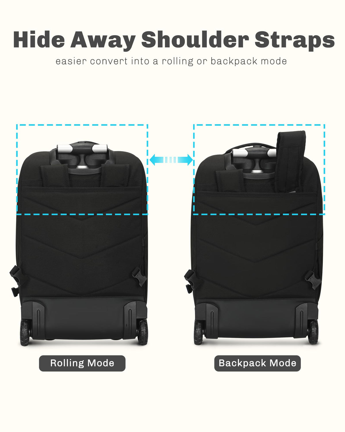Rolling Backpack with Wheels 43L Jet Black V952383