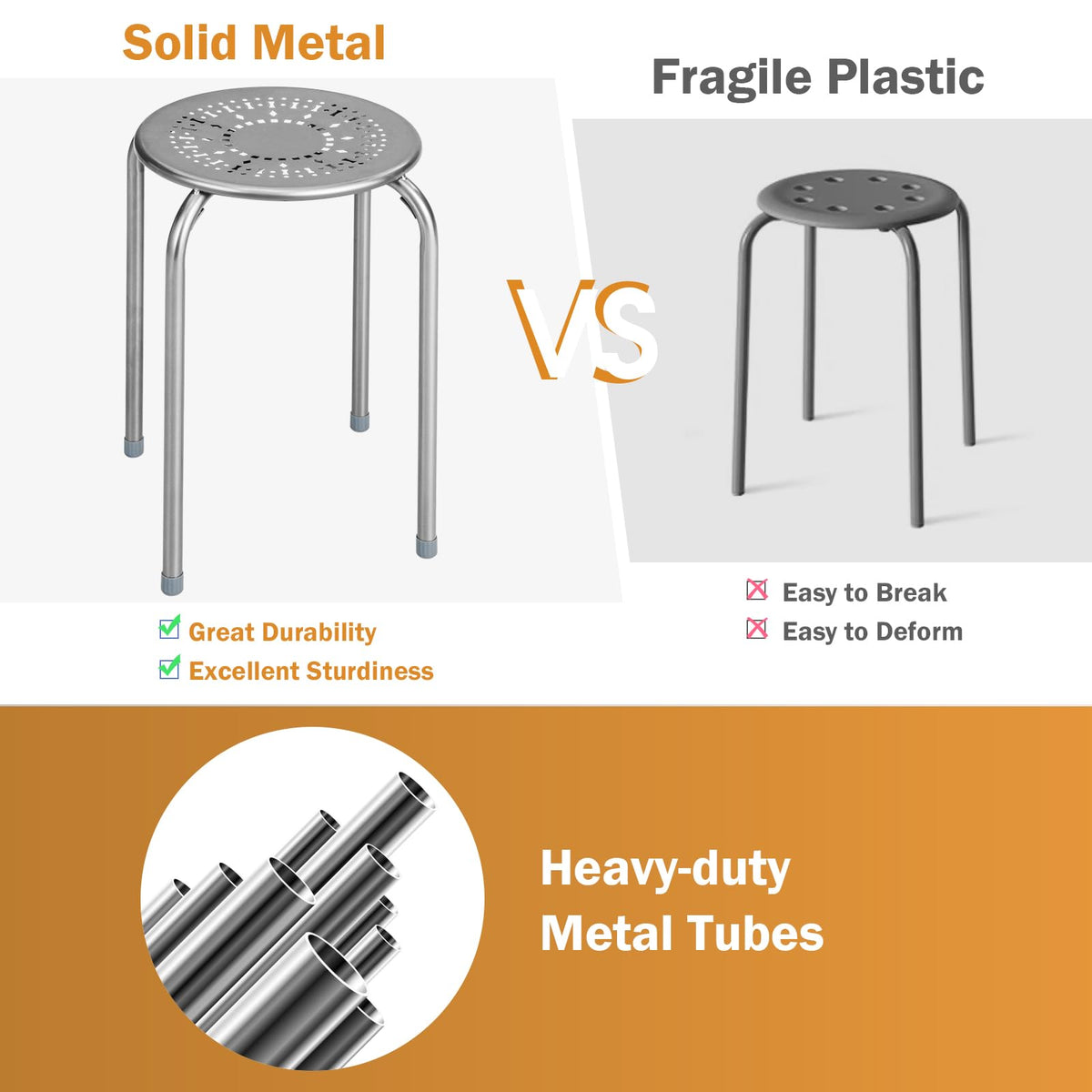 Grey 6 Pack Stackable Metal Stools Q849585