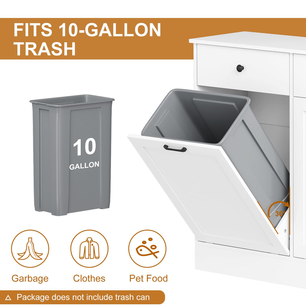 White 20-Gallon Wooden Tilt-Out Trash Can Cabinet N813