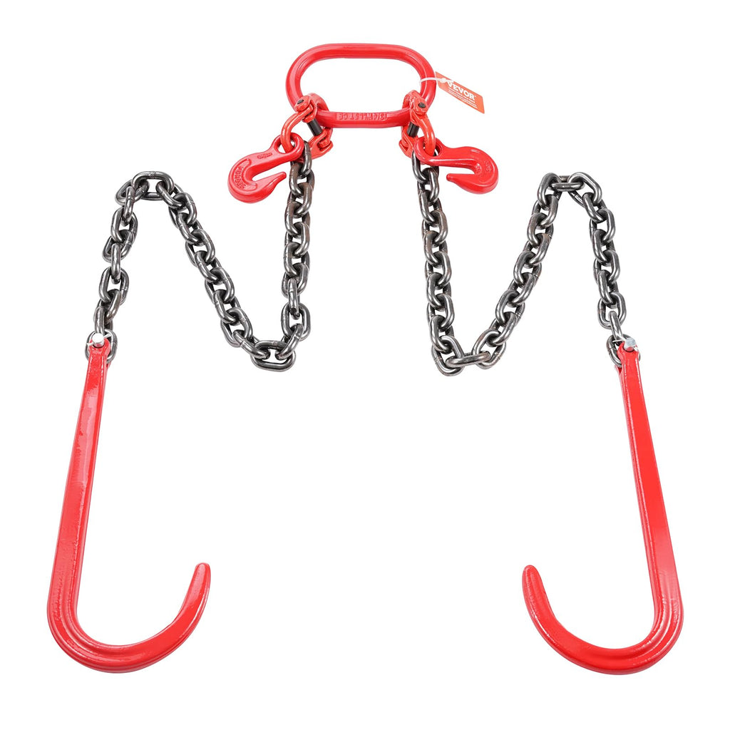 3/8" x 3' G80 V Bridle Towing Chain with J Hooks and Grab Hooks Q9115