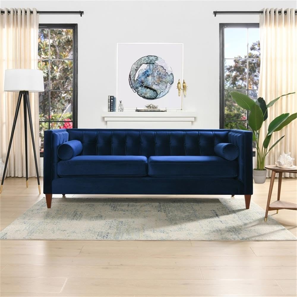 Navy Blue Velvet Tufted Sofa F453722