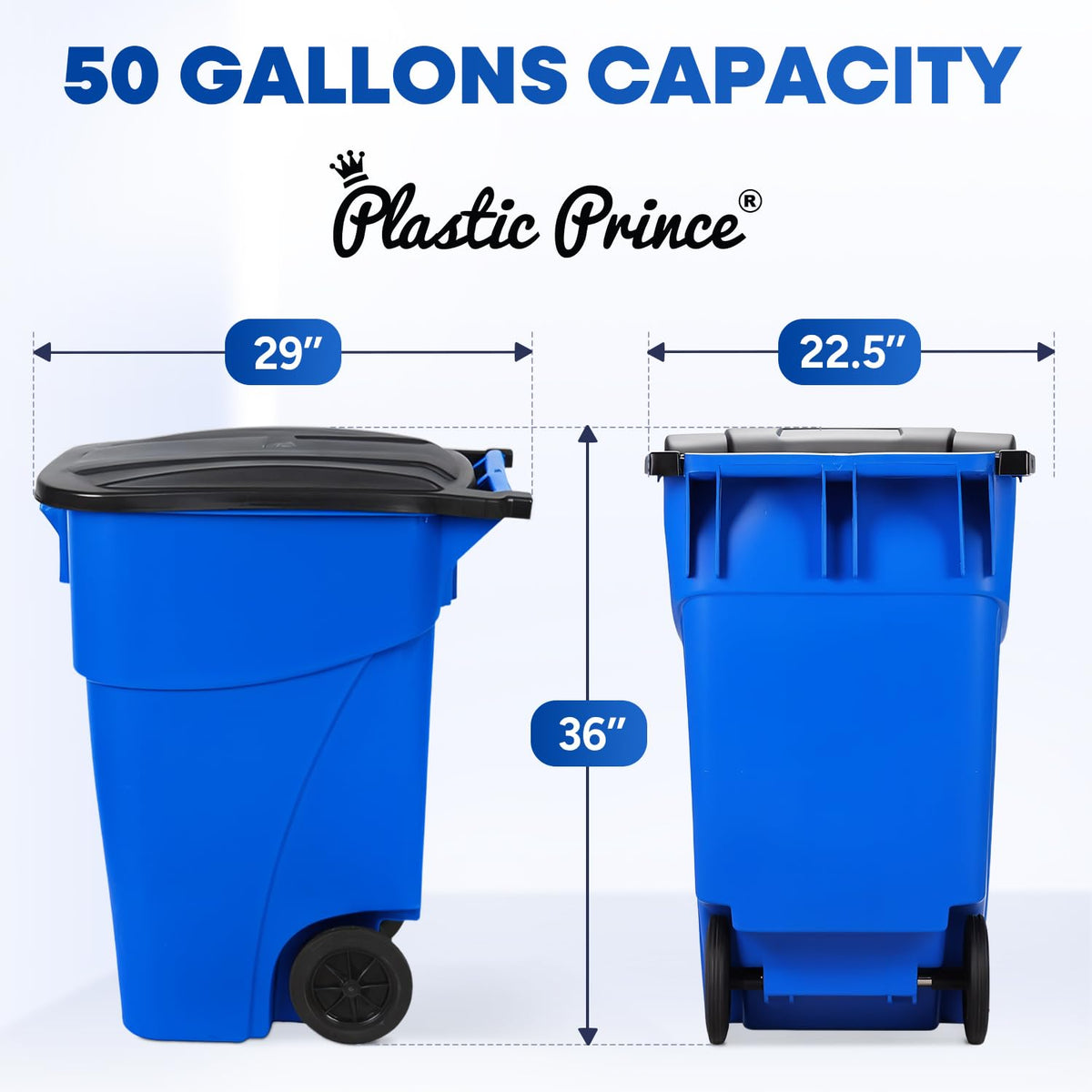 50 Gallon Blue Plastic Trash Can with Lid and Wheels H666950