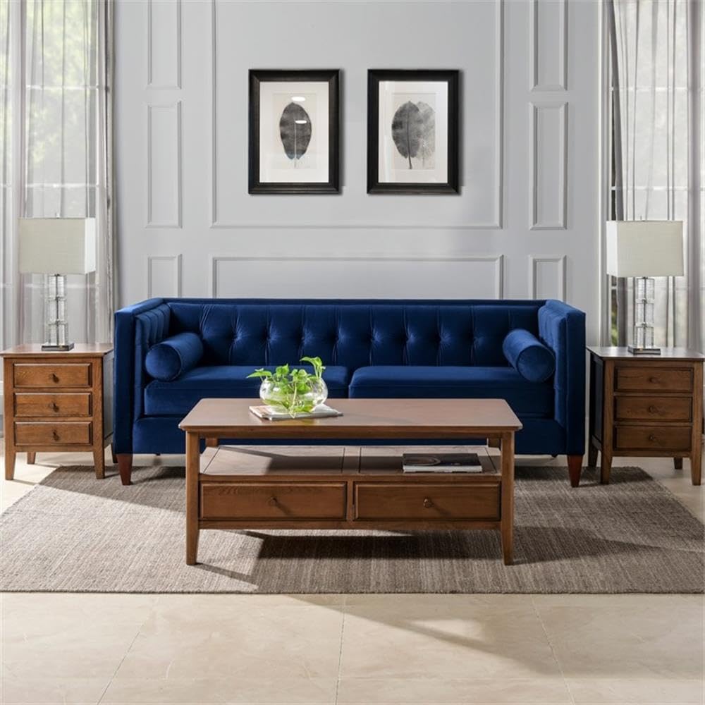 Navy Blue Velvet Tufted Sofa F453722