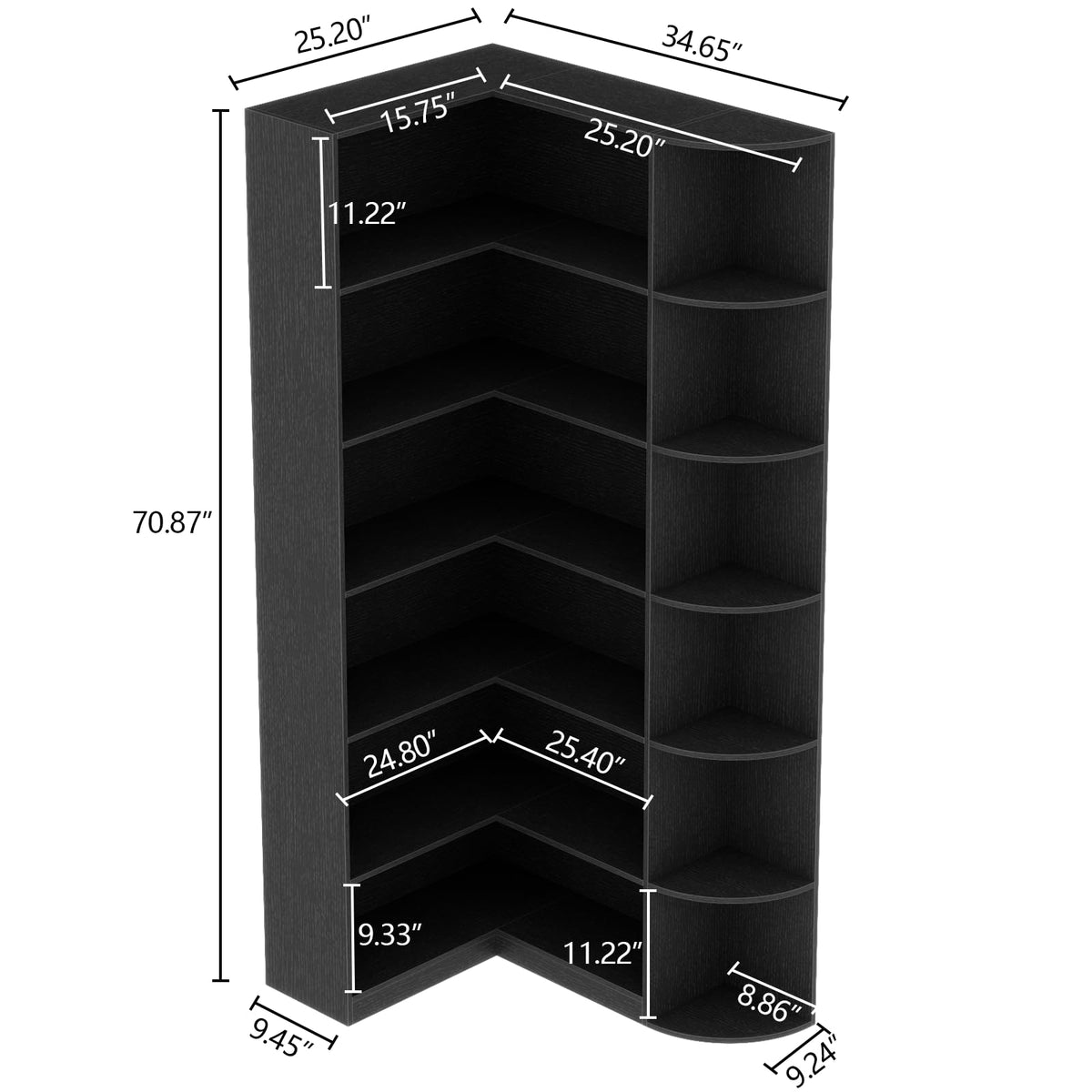 Black 6 Tiers L-Shaped Book Shelf O22601