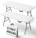 6FT Folding Table, Heavy Duty Plastic Utility Table with Handle, White, 2 Pack H78448