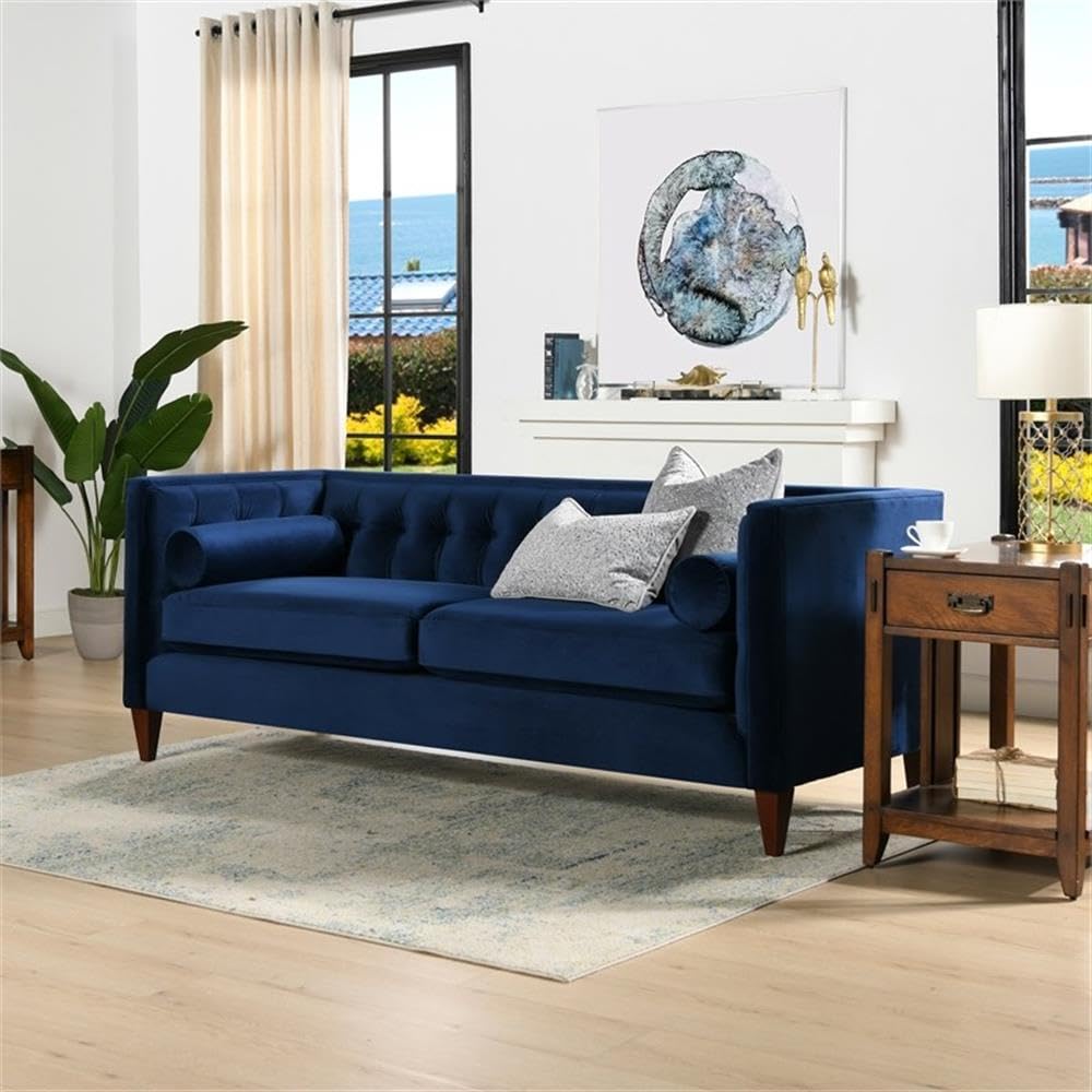 Navy Blue Velvet Tufted Sofa F453722