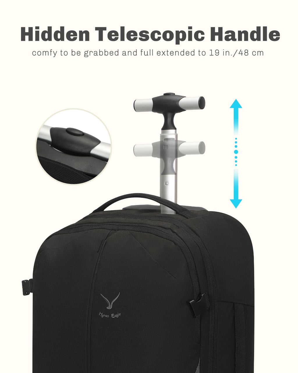 Rolling Backpack with Wheels 43L Jet Black V952383
