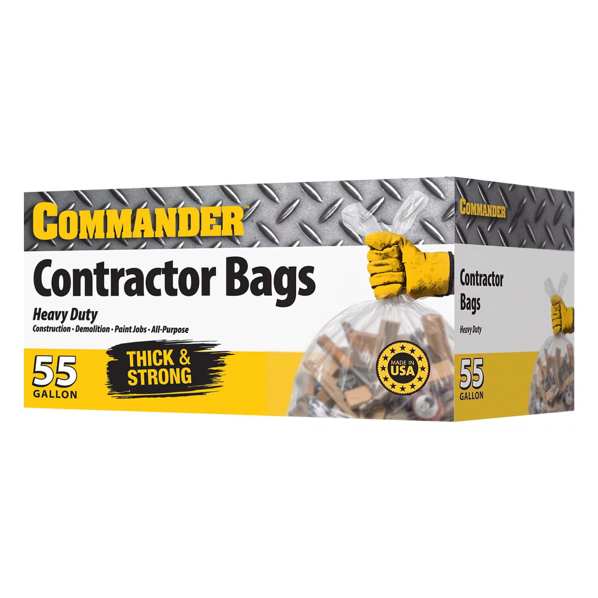 55 Gallon 3 MIL Clear Heavy Duty Contractor Bags with Flap Ties, Pack of 10 X93913