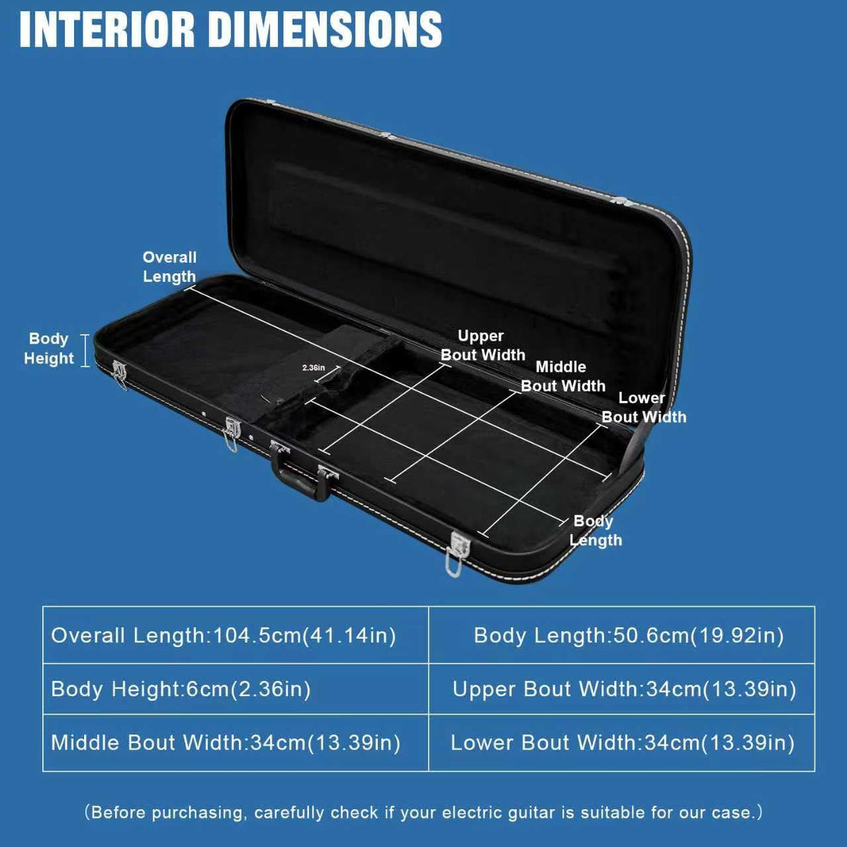 39 Inch Wooden Hard Shell Electric Guitar Case with Lock Latch W2476