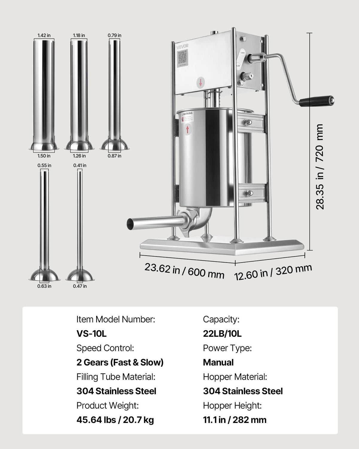 10 L Stainless Steel Vertical Manual Sausage Stuffer P68760