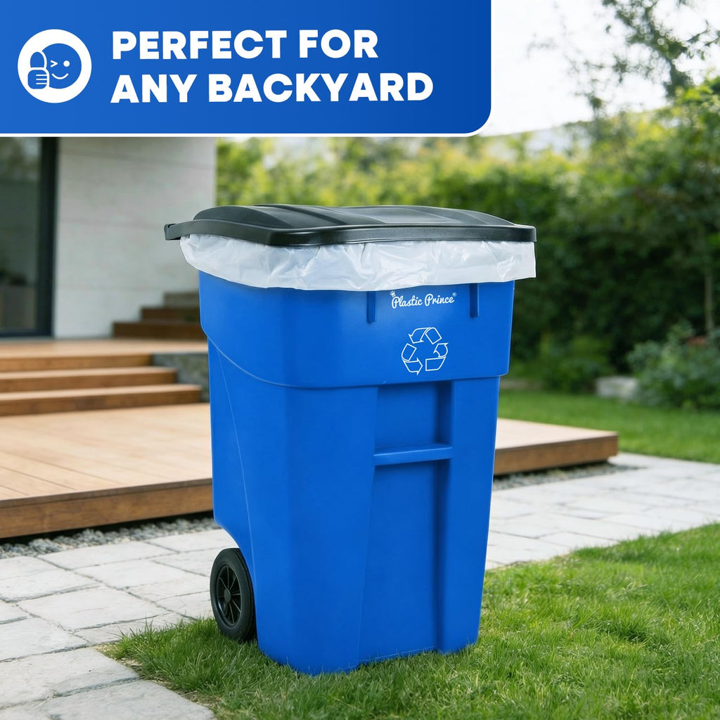 50 Gallon Blue Plastic Trash Can with Lid and Wheels H666950