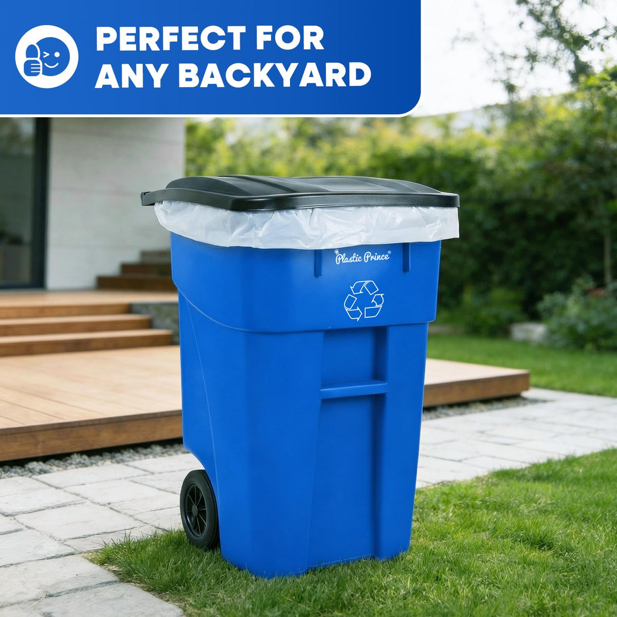 50 Gallon Blue Plastic Trash Can with Lid and Wheels H666950