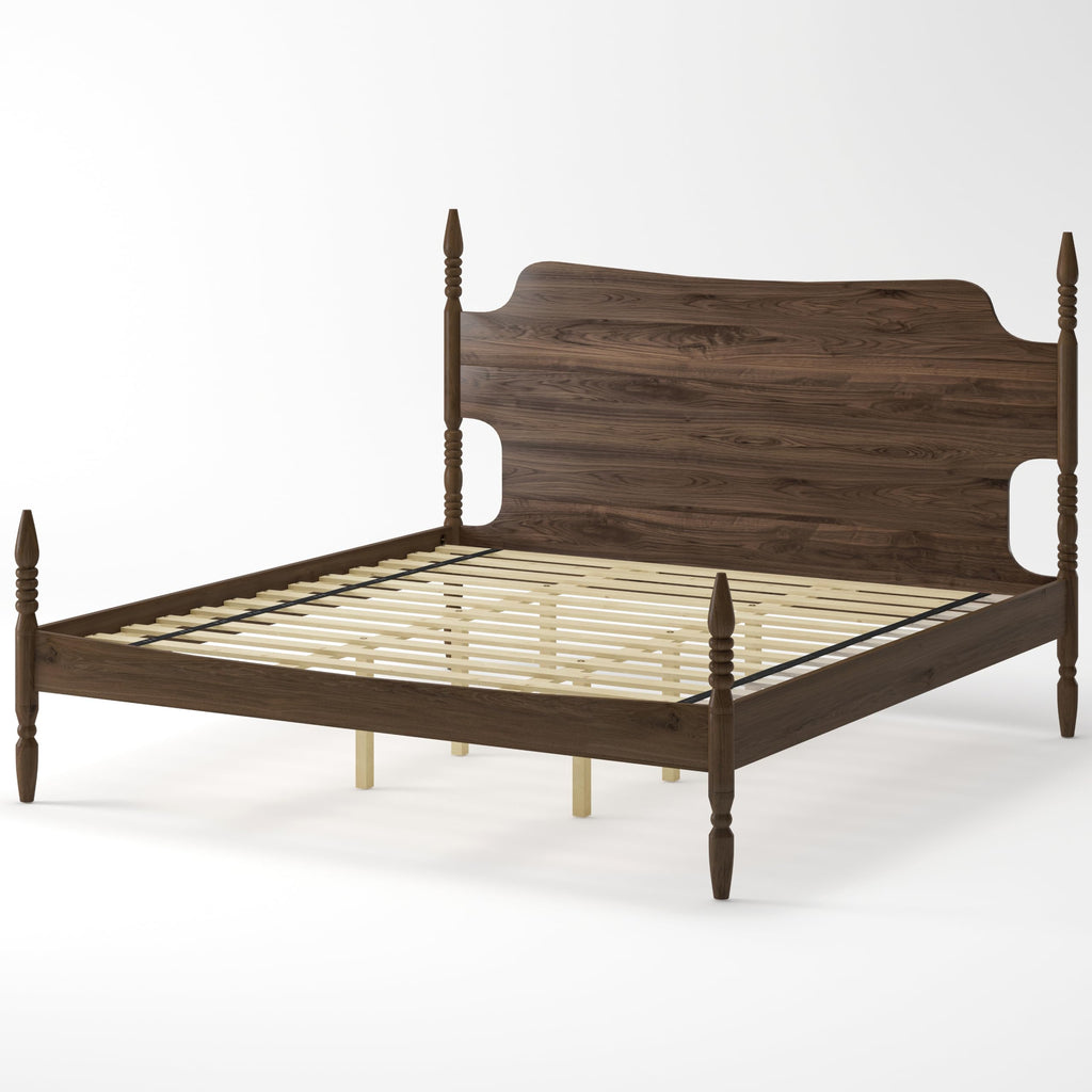 King Size Wood Platform Bed Frame with Curved Headboard T11836