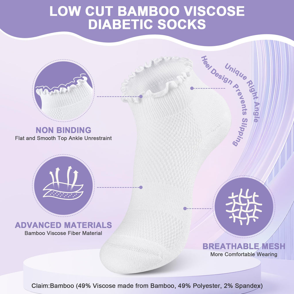 White Low Cut Diabetic Ankle Socks 6 Pairs Z23933