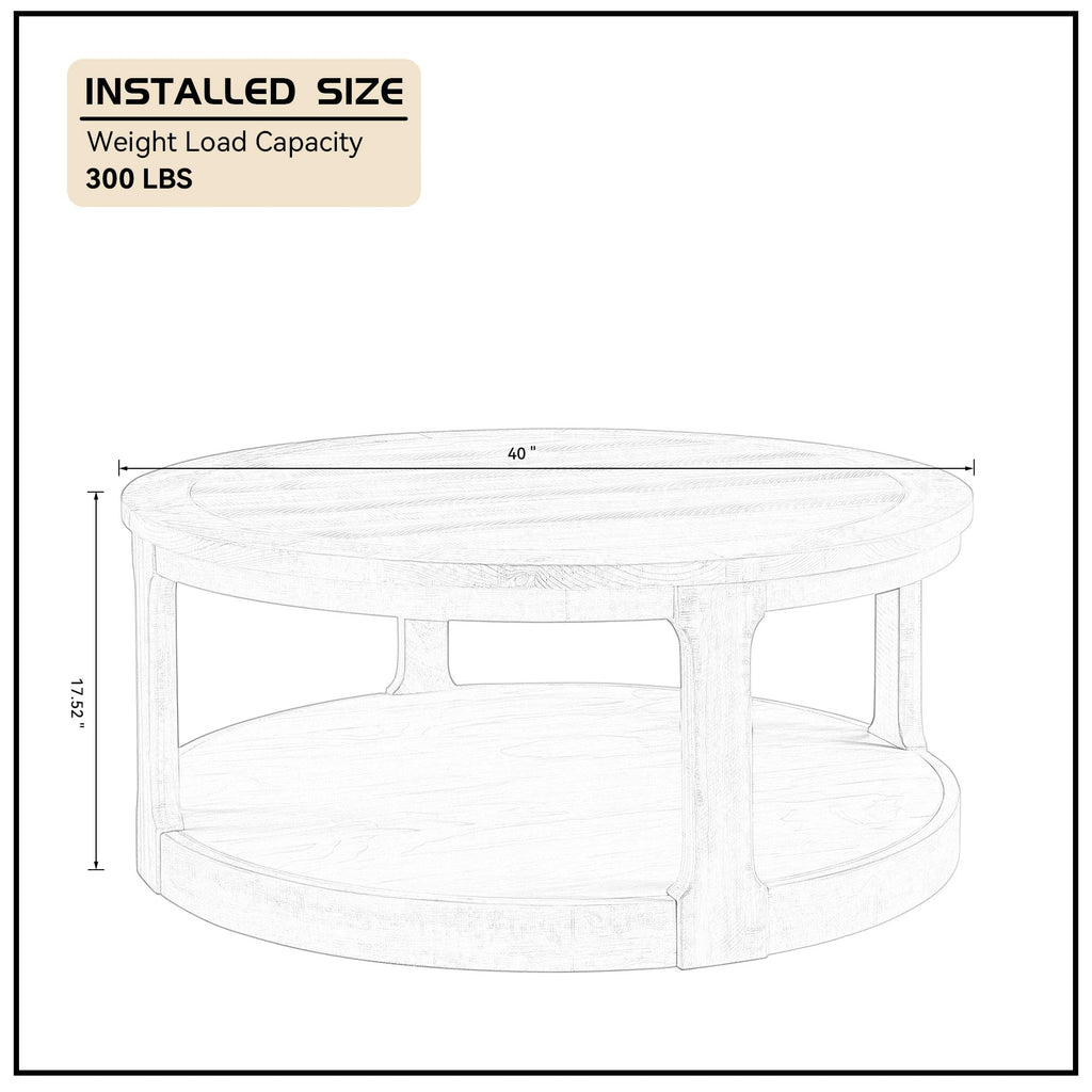 40" Round 2 Tier Solid Wood Coffee Table with Wheels O6172