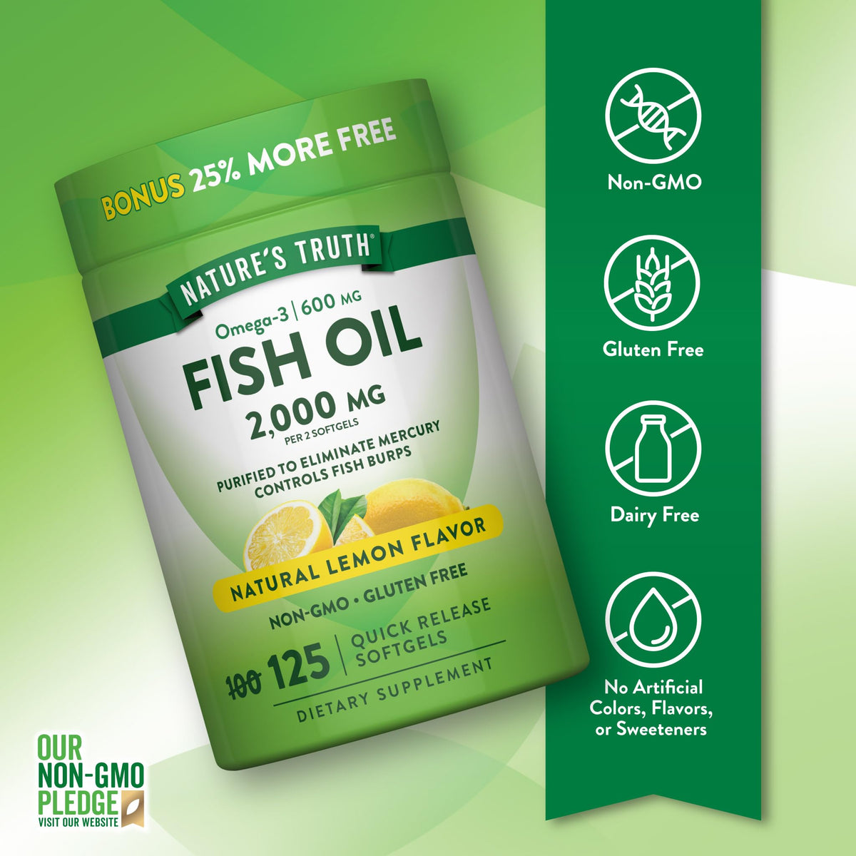 Omega 3 Fish Oil 2000 mg 125 Softgels J43743